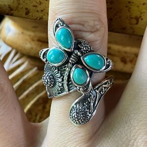 Sierra Nevada Turquoise Sterling Silver Butterfly Sunflower Ring Size 7